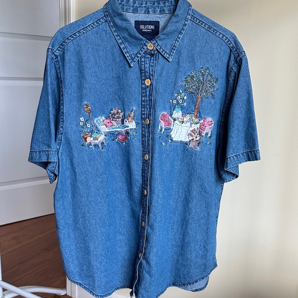Solutions Blue Denim Embroidered Blouse